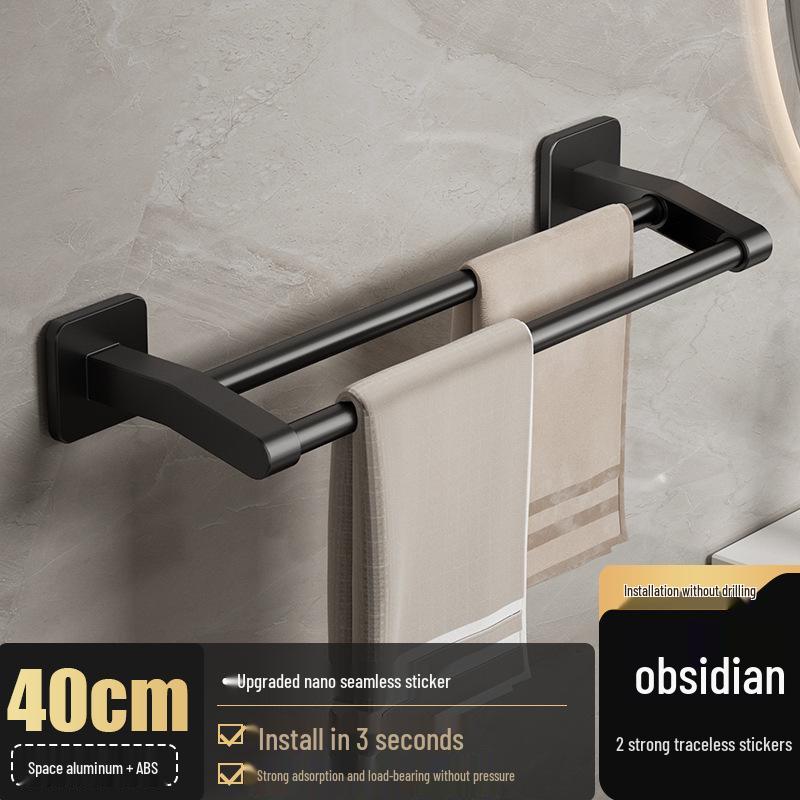 No-Drill Wall-Mounted Aluminum Towel Rack with Suction Cup - Bathroom Storage Bar