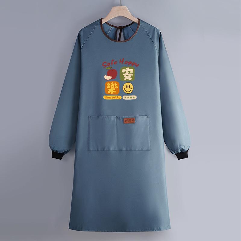 Internet Celebrity Long-Sleeved Apron Household Kitchen Waterproof And Oil-Proof Smock Adult Cartoon Print Cooking Apron