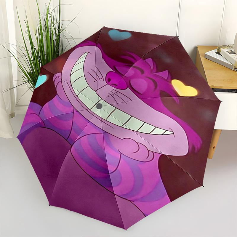 

Cheshire Cat, Hearts Themed Automatic Opening and Closing Umbrella, Brightly Colored 8-rib Portable Umbrella, Suitable for Men and Women, A Perfect Gi