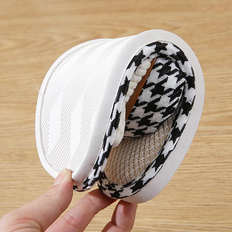 Fashion Comfortable Soft Linen Slippers for Women Plaid Pattern Lightweight Flat Bedroom Shoes Woman Non Slip Indoor Home Slippers 2025