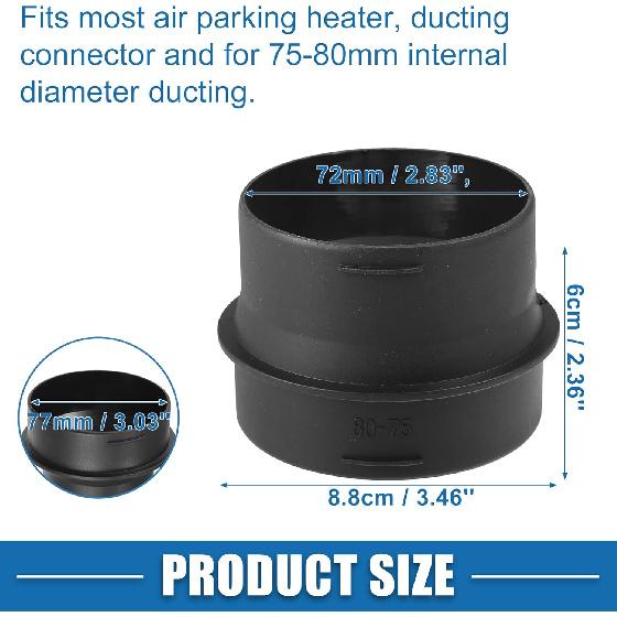 Car Air Ducting Connector Straight Air Heater Duct Joiner Connector Pipe 80mm to 75mm Black