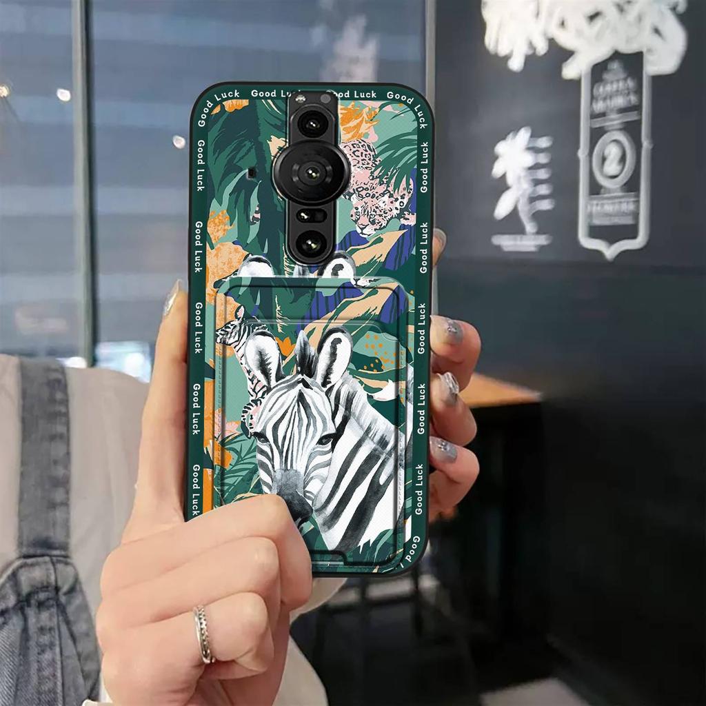 Anti-knock Full Wrap Phone Case For Sony Xperia Pro-I Cute Back Cover Anti-dust Card Slot Card Bag Graffiti Soft Case