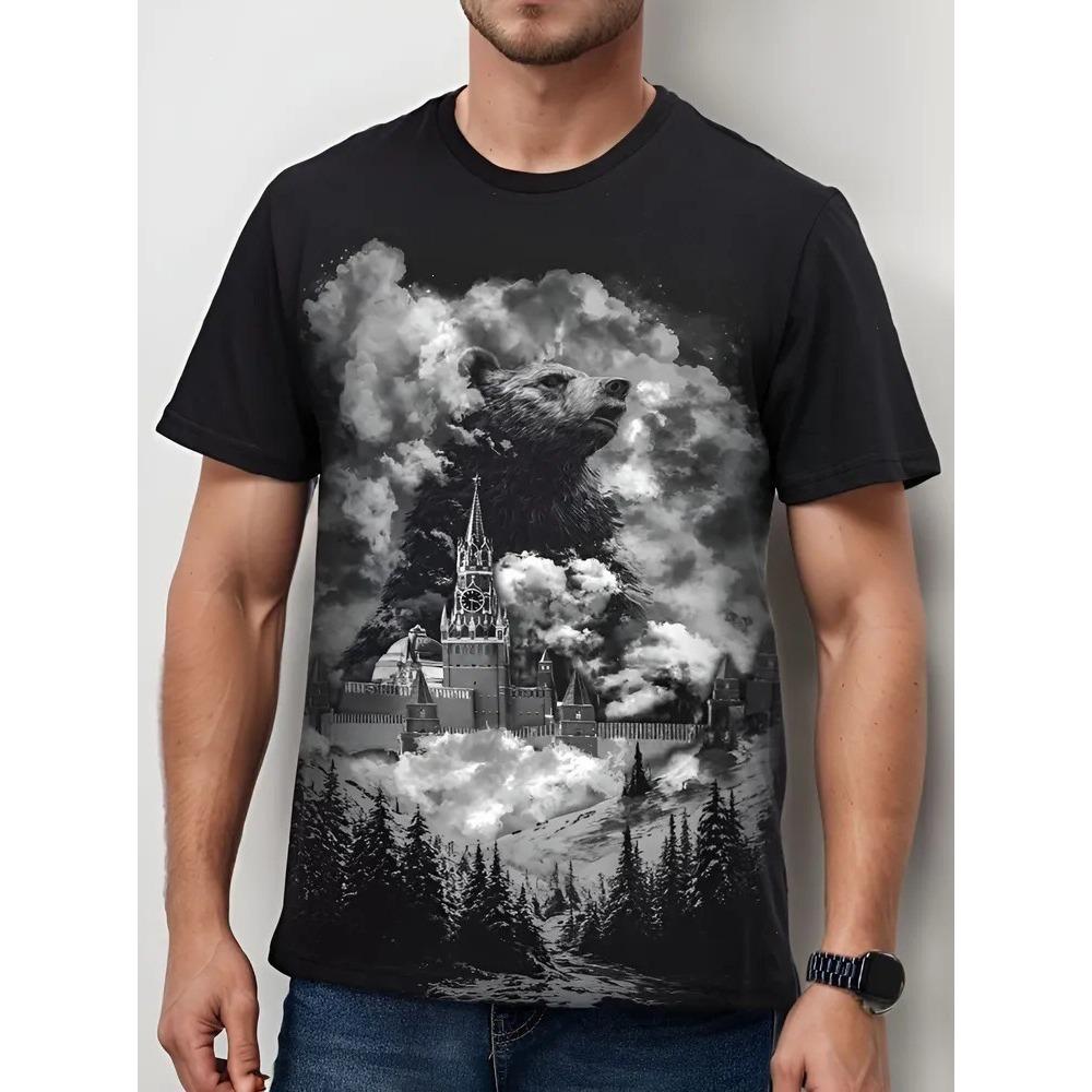 3D digitally printed men s T-shirt, casual crew neck short sleeves S