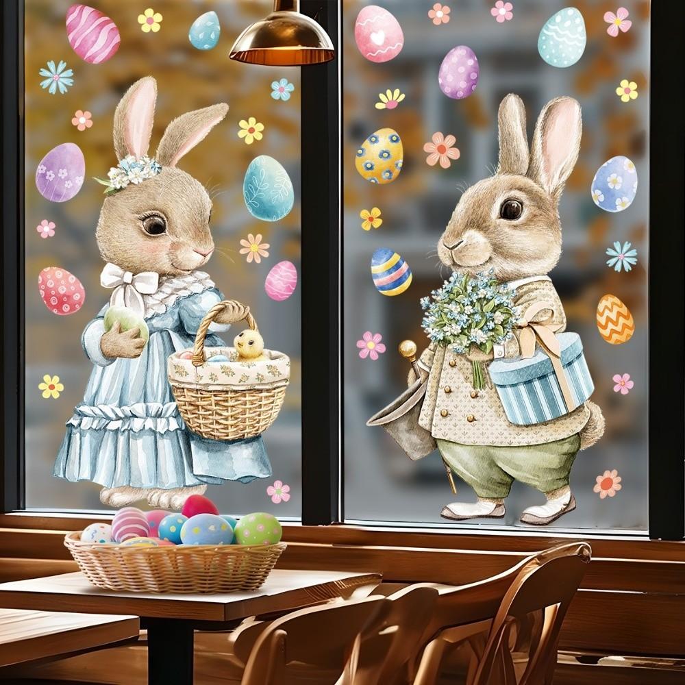 PVC Bunny Glass Electrostatic Film Cartoon Rabbit Happy Easter Bunny Decal  Glass Mirror