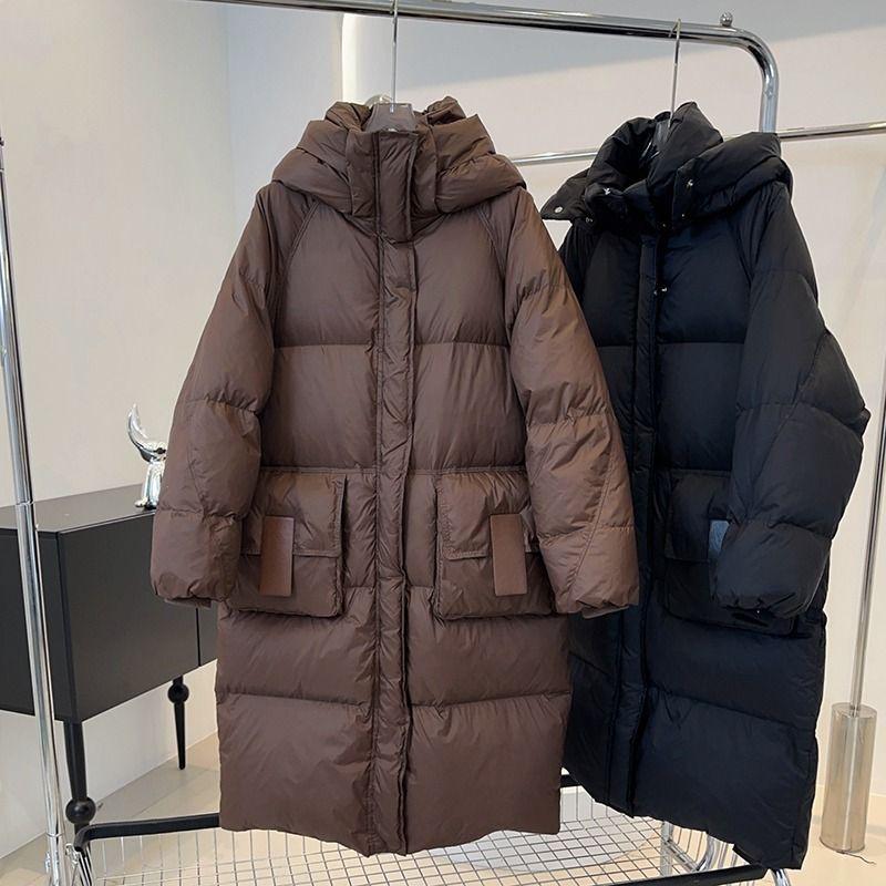 Women's Long Down Jacket Knee Length Winter Item Thickened Warm Fashionable Loose Versatile Jacket Women's Solid Color