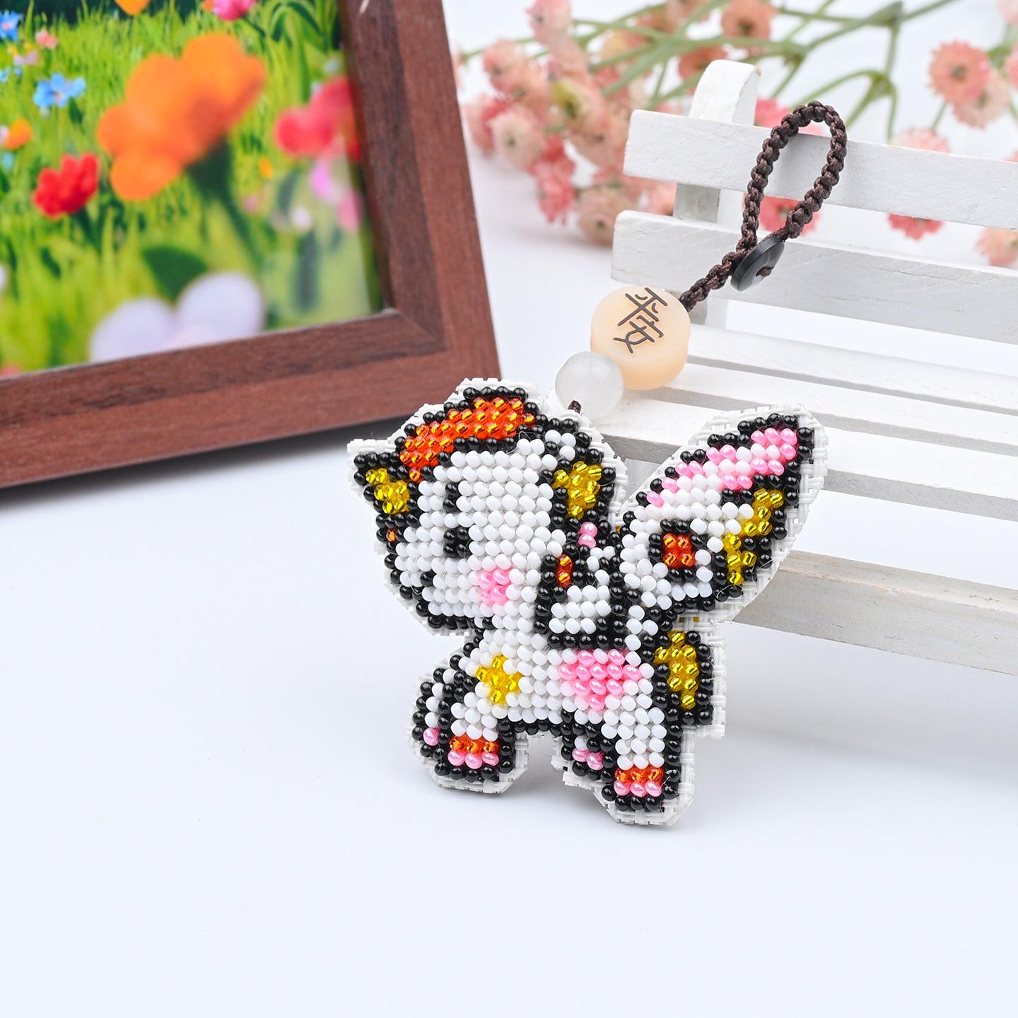 Handmade Double-Sided Beaded Cross-Stitch Pegasus Pony Keychain