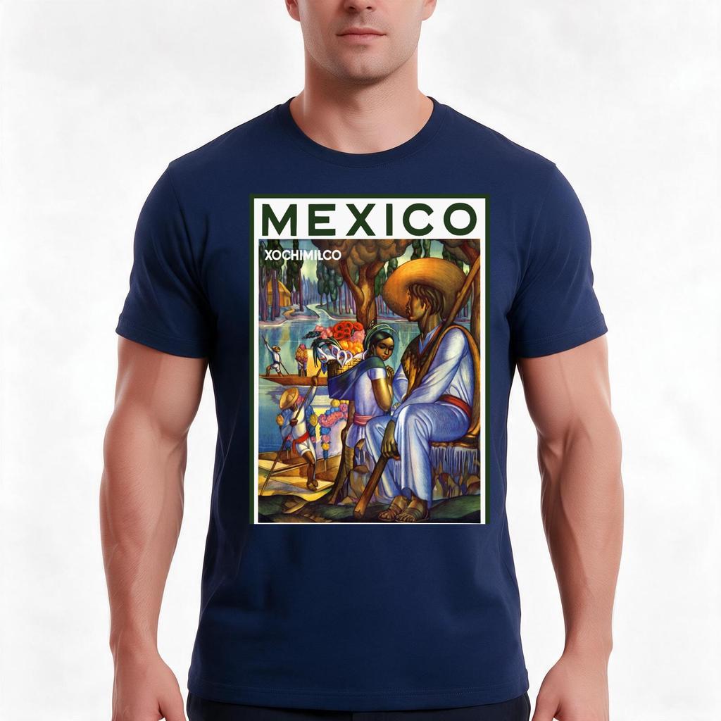 Vintage Xochimilco Mexico Travel Ad Tshirt Summer Casual Cotton Tee Oversized Streetwear Tops Vintage Graphic Print