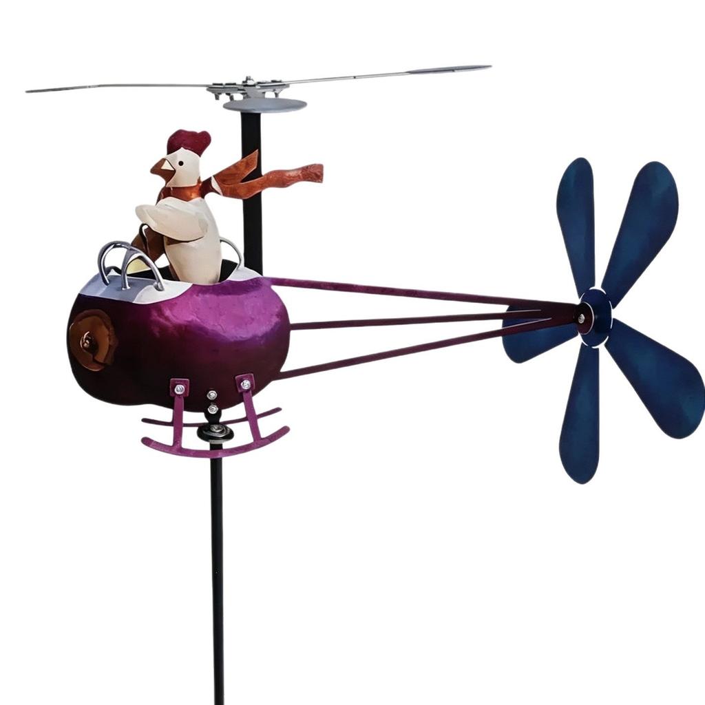 Creative Wrought Iron Weather Vane, Rooster Helicopter Decor for Yard Landscape