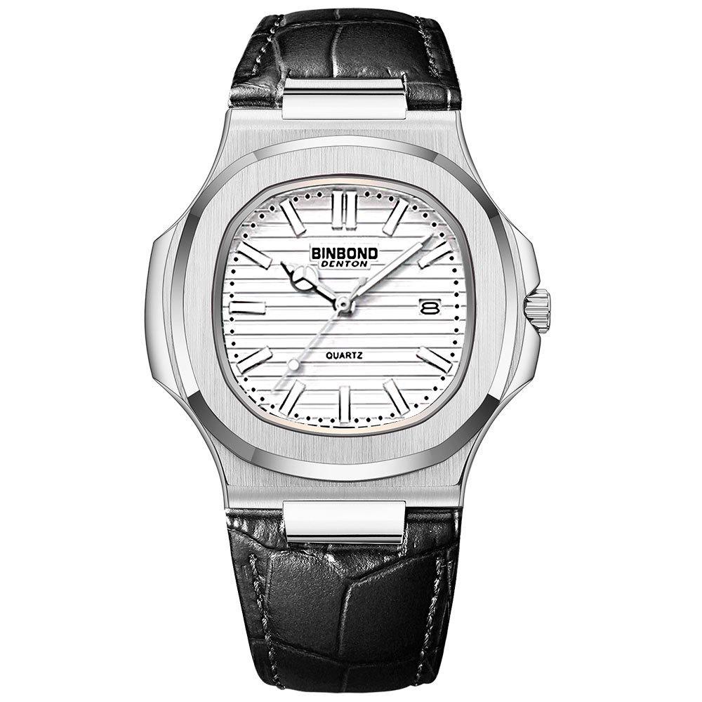Men's Fashionable Waterproof Luminous Calendar Watch with Genuine Leather Strap