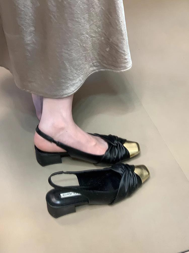 

French Xiaoxiangfeng evening single shoes women s 2025 spring and summer new gentle temperament bag head sandals outer wear with skirt 39 чёрный