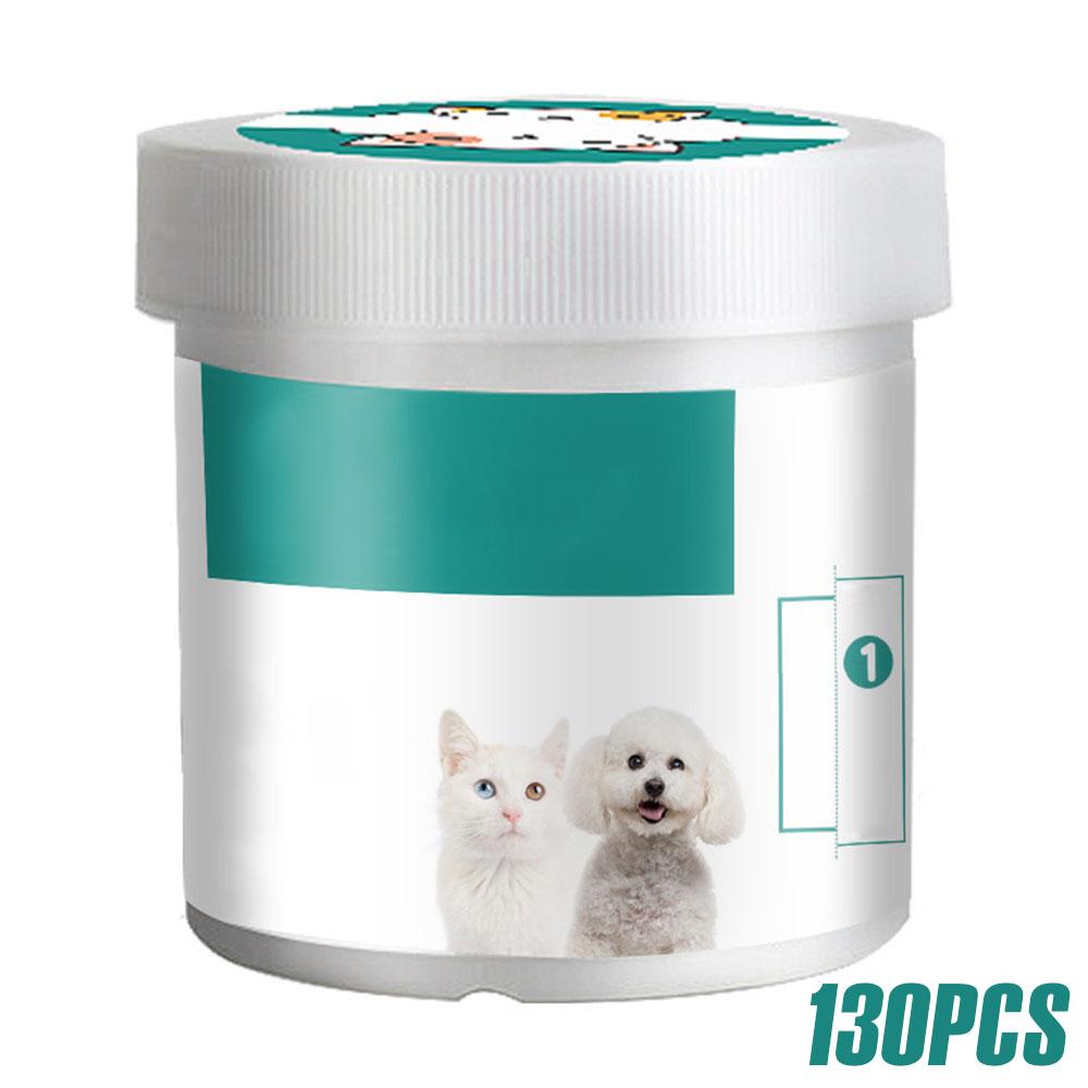 

130Pcs Naturals Pet Wipes Dog Cat Tear Stain Remover Wipes Multi-role Pet Eye Ear Cleaning Care Round Pad Pet Grooming Supplies білий