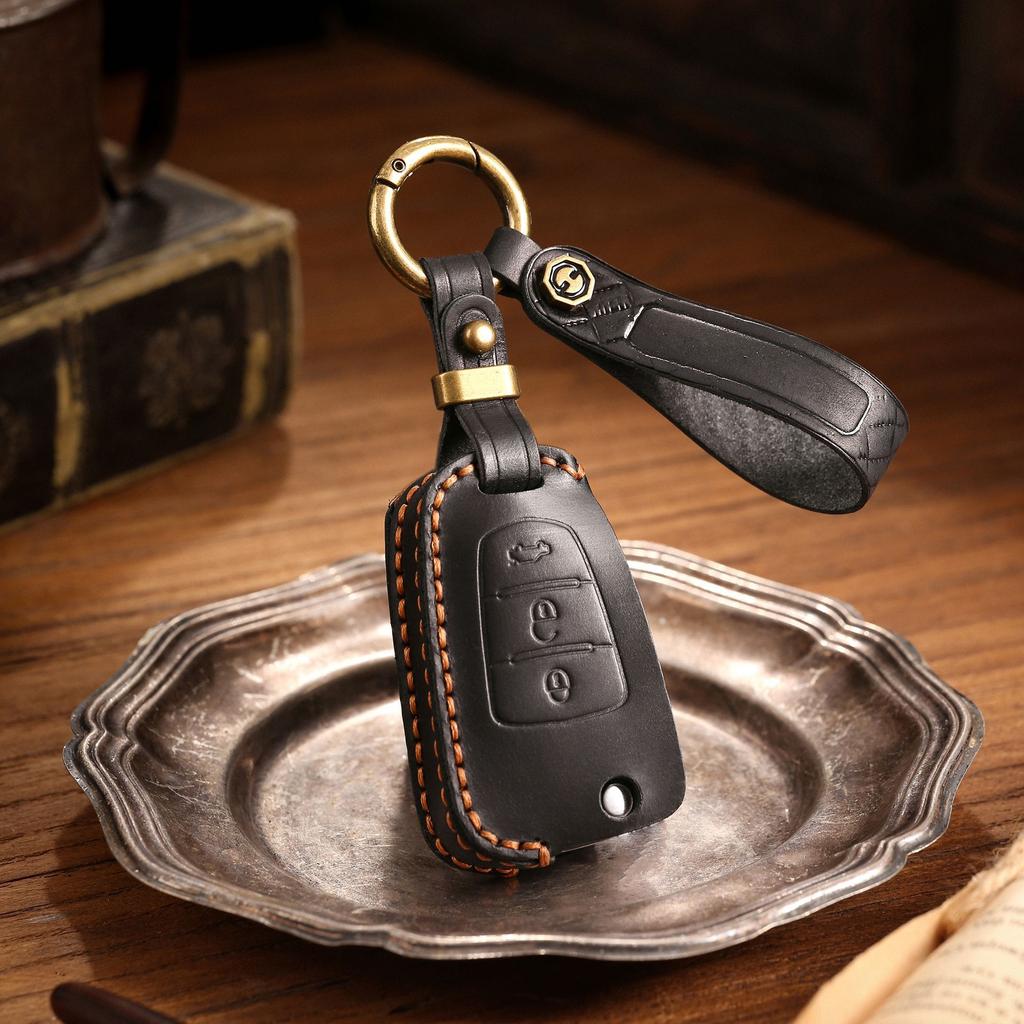 Leather key bag is suitable for hippocampus key cover folding special cowhide car key cover Crazy horse leather