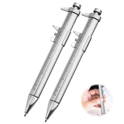 PAVIKE Vernier Caliper Pen (Set of 2) with Ballpoint Pen and Multifunctional Measuring Ruler, 1.0mm Digital Vernier Caliper, Student Stationery, Multi