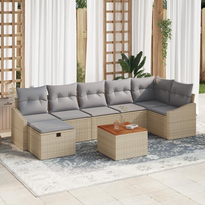 VidaXL Ensemble de Canapés de Jardin 8 Pièces avec Coussins Beige Poly Rattan 3359574