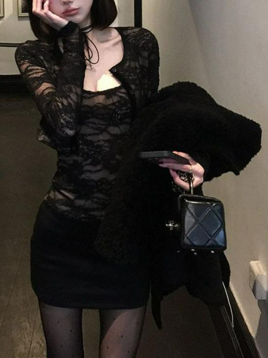 

2026 Spring Black Lace Cardigan & Camisole Set for Women S