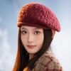 Women's Wool Beret Autumn and Winter Windproof Warm British Style Knitted Wool Hat Windproof Thick Warm Hat for Skiing, Running, Cycling