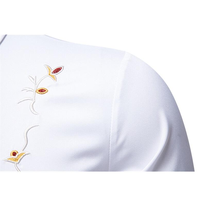 Spring Men's Flower Embroidery Long Sleeve Shirt Casual Exquisite Embroideried Solid Business Office Shirts Male Party Nightclub