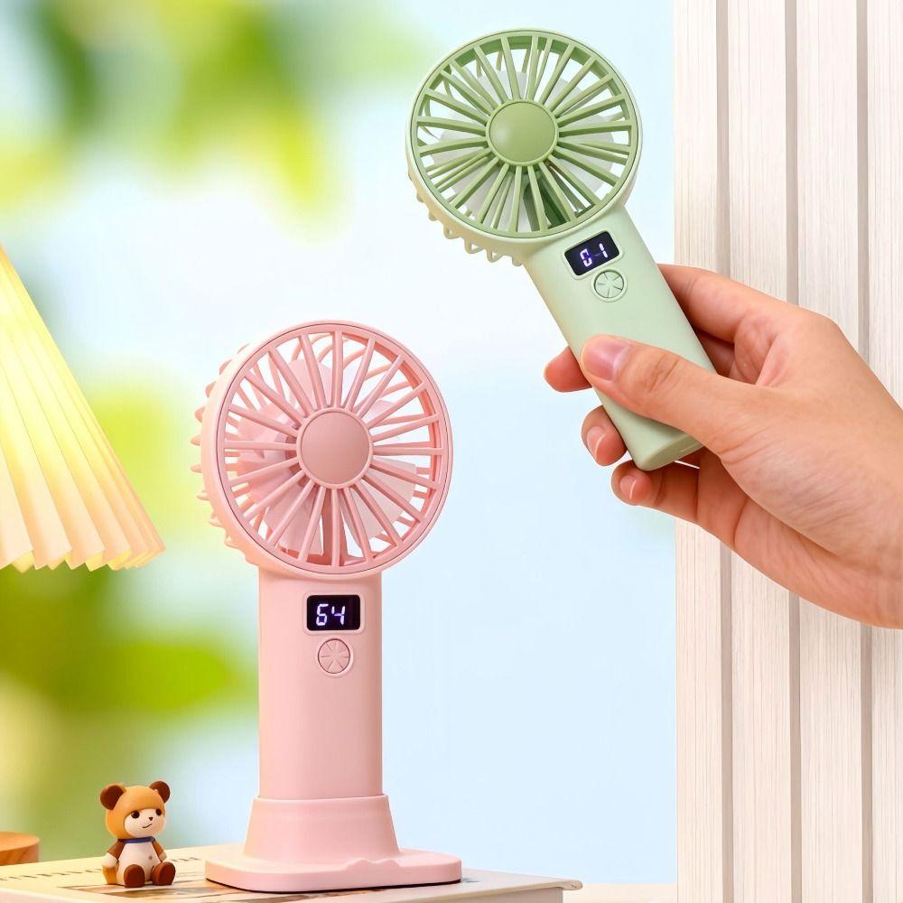 Compact Digital Display Fan Stable Base Portable Desktop Fan Handheld Mini Fan Gift Giving
