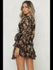 European & American Women's Long-Sleeve V-Neck Strappy Floral Dress