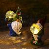 Outdoor Resins Gnomes Statue with LED Lighted Crack Ball Solar Powered Santa Figurine Ornament for Garden Patios Decors