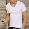 V-Neck Short Sleeve Thin Men T-shirt Summer Solid Color Slim Fit Tee Top Streetwear