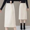 2025 Woolen High Waist A-Line Mid-Length Skirt for Women - Autumn/Winter Hip-Wrap Style