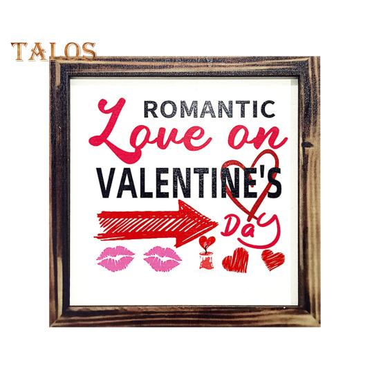 

День Святого Валентина Дерев яна табличка Романтична настільна табличка з рамкою Сільський декор для столу, полиці, ярусного підносу, для річниці One Size E