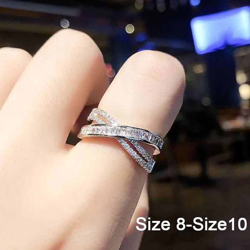 Huitan Bright Cross Rings Female Charming Delicate Sparkling Cubic Zircon Finger Accessories Modern Gorgeous Jewelry for Party