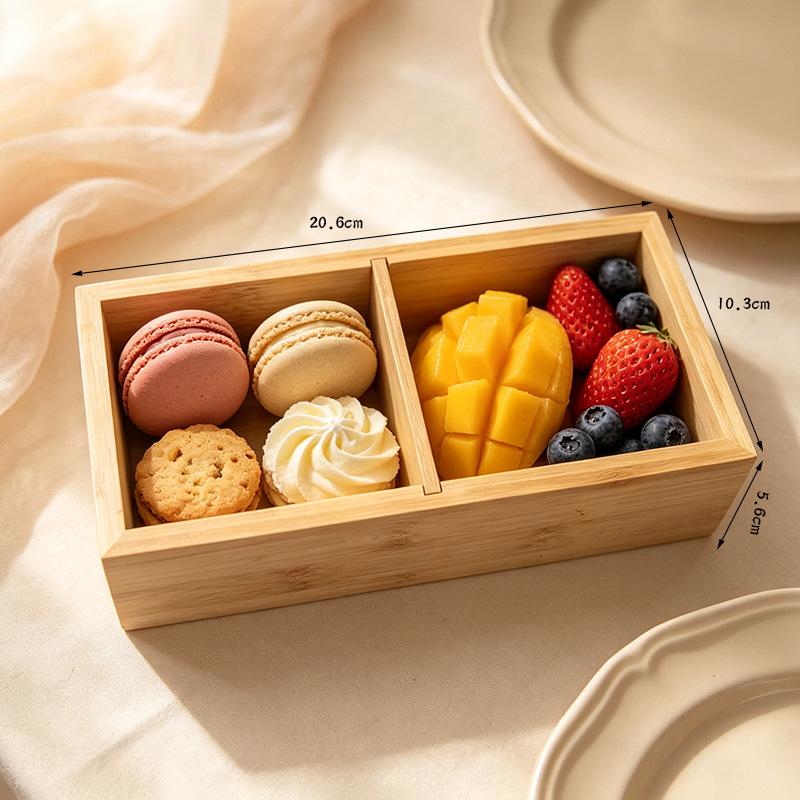 In-Stock Bamboo Wood Tea Brewing & Snack Storage Tray, Four-Compartment Hot Pot Dish Plate