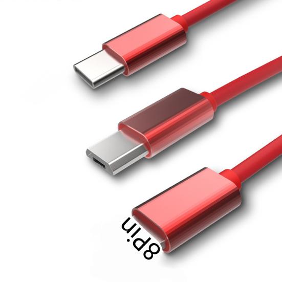 3 in 1 8 Pin 2.4A Type-c Micro-USB Fast Stable Charging Cable Cord