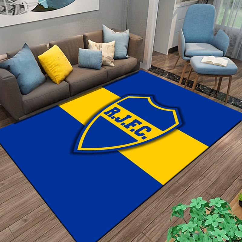 "Blue and Yellow Shield Design Carpet with R.J.F.C. Text for Home Decor" Suitable for Use As an Anti-slip for Living Room Bedroom Sofas