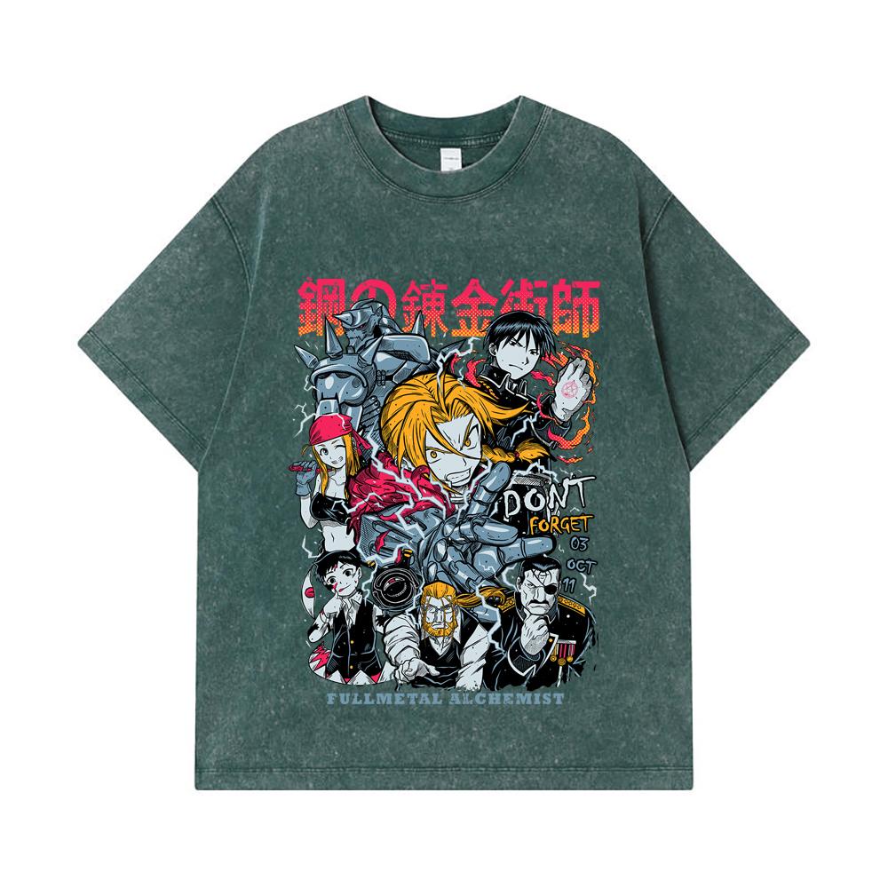 275 GSM gewaschene T-Shirts 100% Baumwolle Fullmetal Alchemist V1 Druck Unisex Schweres Baumwoll-T-Shirt