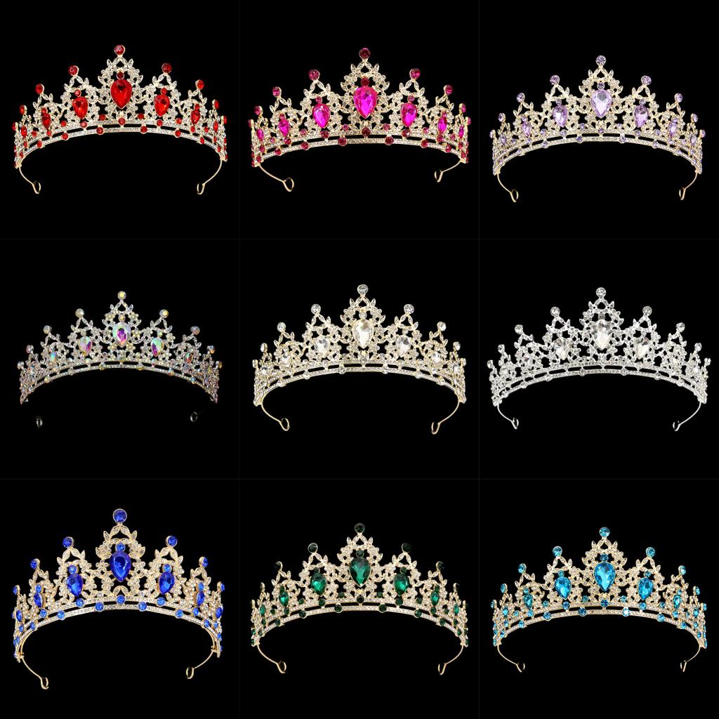 Bride's Crown Colorful Rhinestone Headband Baroque Alloy Crown Wedding Dress and Evening Gown Accessories Hair Ornaments Colorful Diamonds