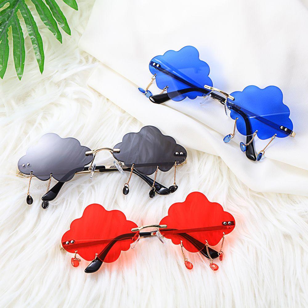 Men and Women Funny Cloud Shaped Shades Rimless Sunglasses Disco Glasses Clouds Tassel Sunglasses Steampunk Sunglasses
