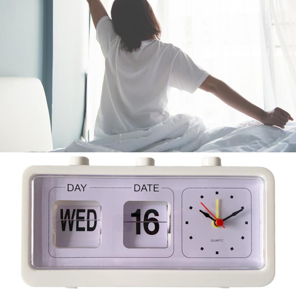 Desk Table Alarm Clock Manual Jump Calendar Desktop Alarm Clock for Study Room Office White
