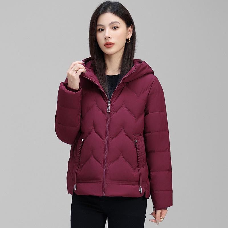 Women's 2024 Petite Hooded Short Down Jacket - Authentic 90% White Duck Down, Mid-Aged Winter Outerwear.