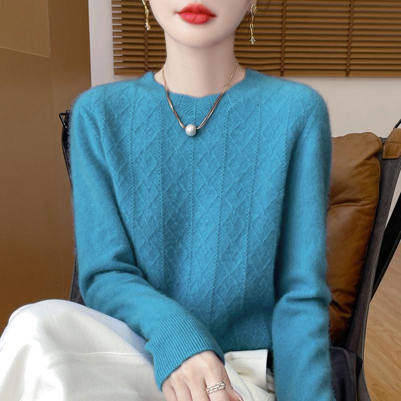 Stylish Women's Half-High Neck Hollow Out Wool Sweater - Long Sleeve Autumn/Winter 2024 Knitwear