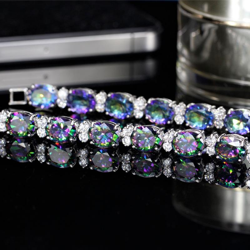 Colorful Crystal Aaa Zircon Bracelet Plated With Real White Gold, Jewelry.