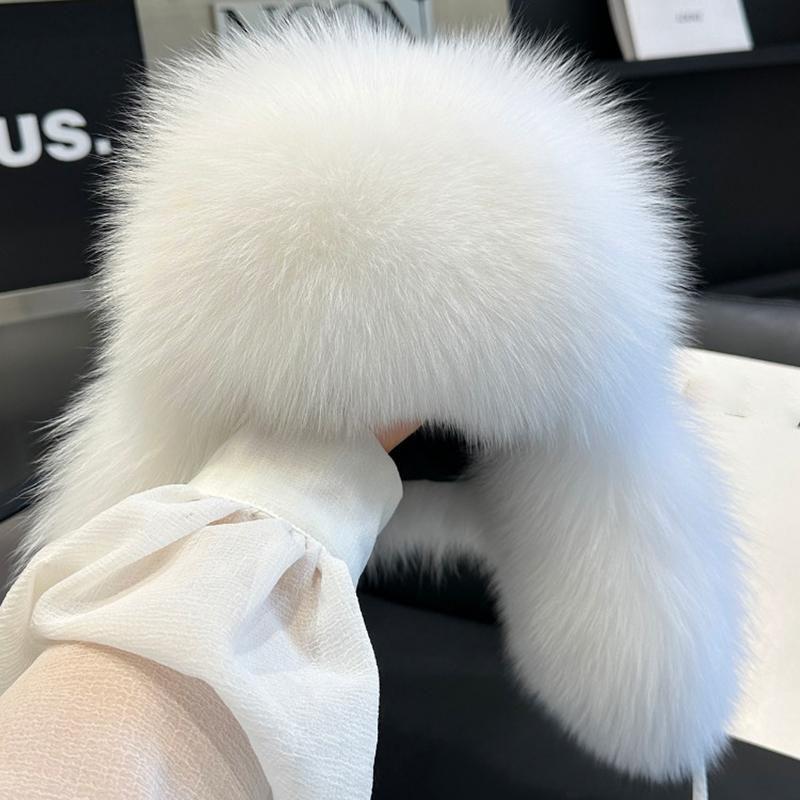 Fox Fur Hats Women's Ushanka Aviator Trapper Snow Skiing Hat Caps Earflap Winter Raccoon Fur Bomber Hat