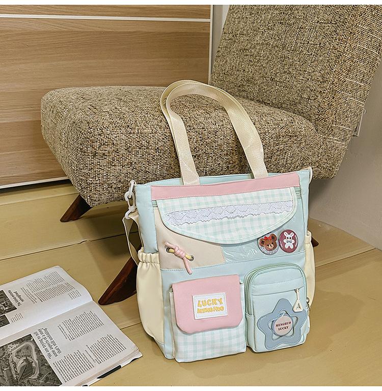 Schoolbag New High-value Japanese Ins Fresh and Sweet Plaid Girl Make-up Bag Light Shopping Large-capacity Messenger Bag