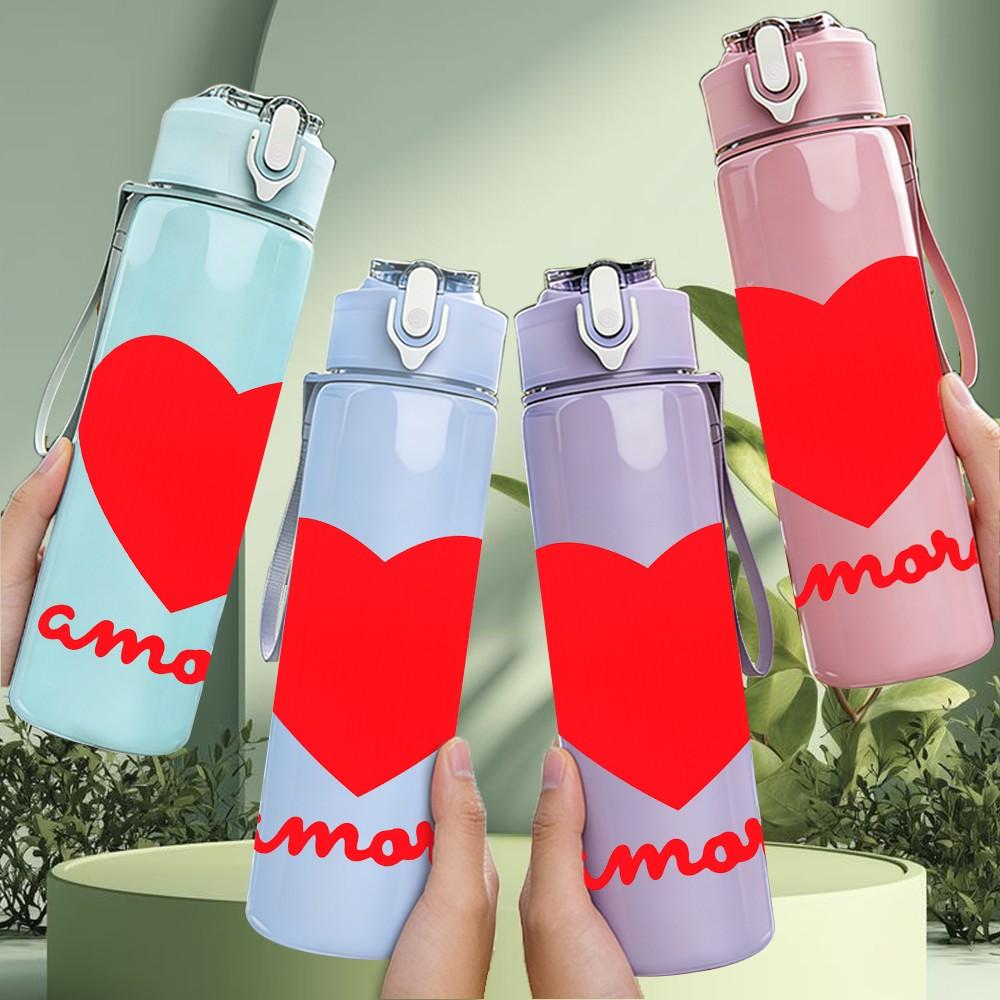 1PC Red Heart Come On Motivational Print 750ml Color Plastic Sports Water Bottle Leakproof Flip Straw Lid Suitable for Sports Office Home Use