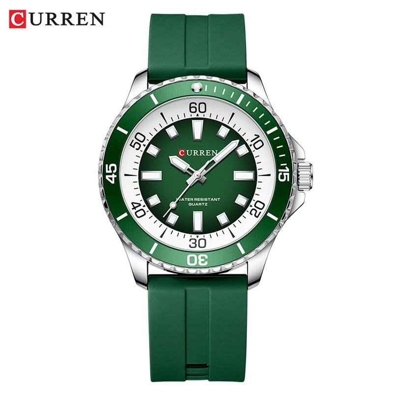 CURREN Men's Fashion Quartz Watch Outdoor Large Dial Luminous Waterproof Silicone Strap Sport Wristwatch