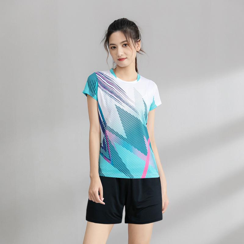 New Badminton Jersey Suit Women's Training Sports Printing Short-sleeved Jersey Competition Special Air Volleyball Clothing Men