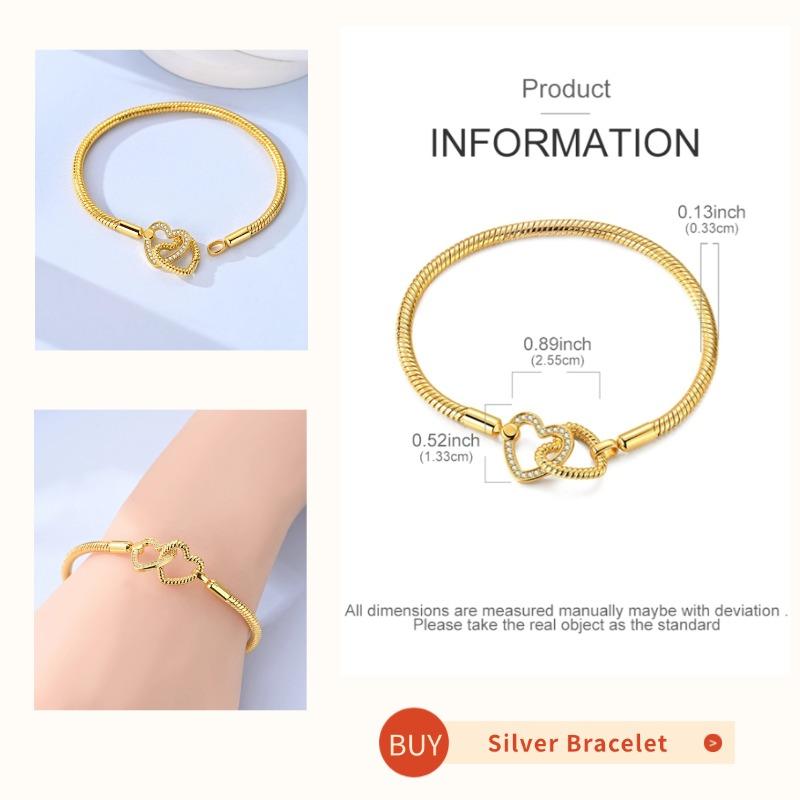 Pink Love Heart Silver 925 Bracelet Original Bracelets Zircon Cat Paw Snake Chain For DIY Charms 17-20CM Wedding Jewelry Gifts