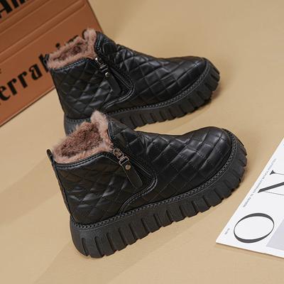 Snow Boots Women's 2025 Winter New Women's Shoes Fleece Thickened Bread Shoes Heightened Thick-soled Warm Short Cotton Shoes Women