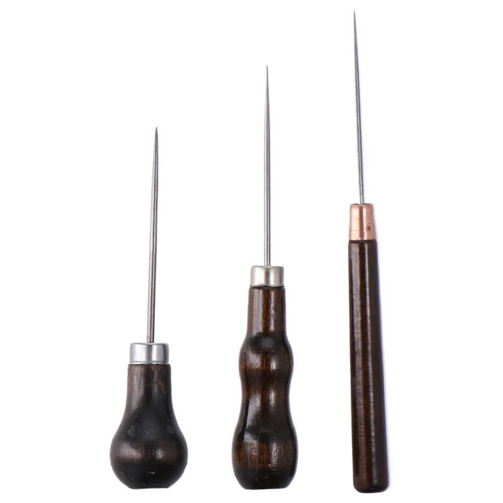 3Pcs Wooden Handle Scratch Awl Tool,Leather Punch Hole Craft,Sewing Awl Leather Craft Repair Tools белый