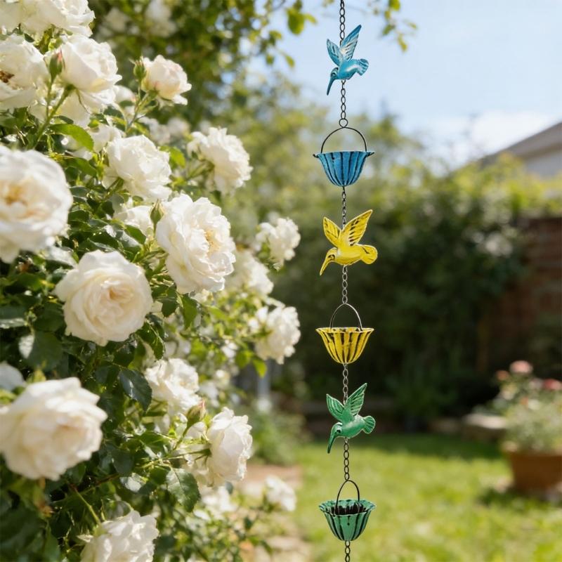 Retro Metal Rain Chain With Hummingbird Design For Easy Installation Outdoor Gutter Downspout Garden Decoration Piece