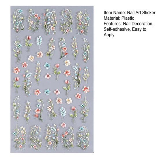 5D Embossed Flower Nail Stickers DIY Spring Summer Colorful Floral Nail Art Self-Adhesive Decals for Women Manicure Decoration