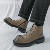 Thick Soled Anti Slip Outdoor Boots for Autumn Men Comfortable Lace Up Side Zipper High Top Boots Height Increasing Versatile