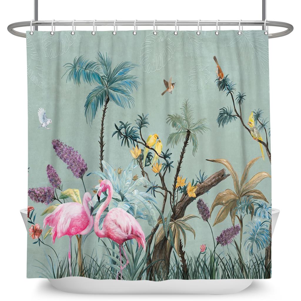Vintage Bird Flower Shower Curtain with Hooks Artistic Peacock Floral Design Chinese Style Waterproof Polyester Bathroom Curtain